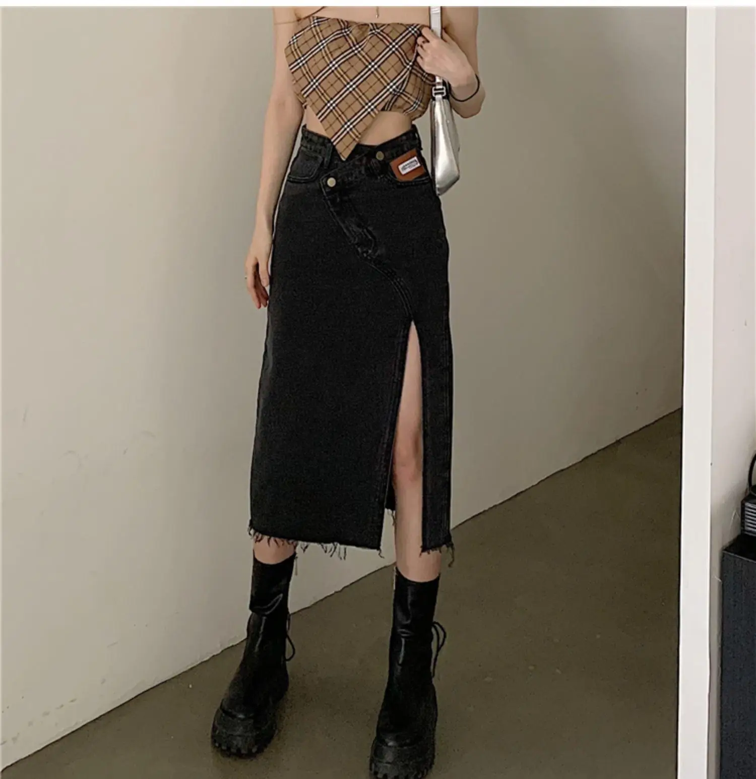 Large Size Women Denim Split Skirt High Waist Autumn — feature 12