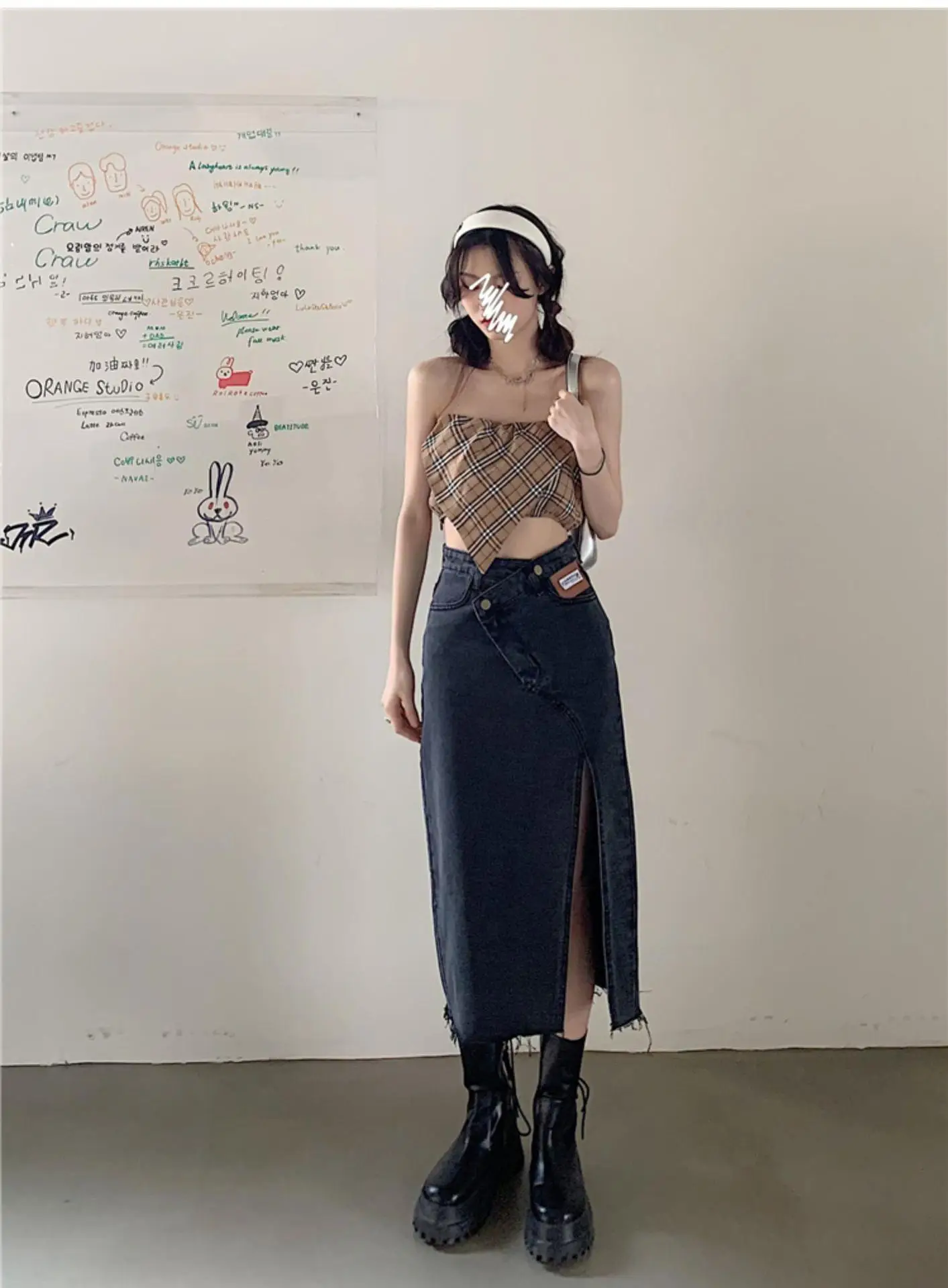 Large Size Women Denim Split Skirt High Waist Autumn — feature 13