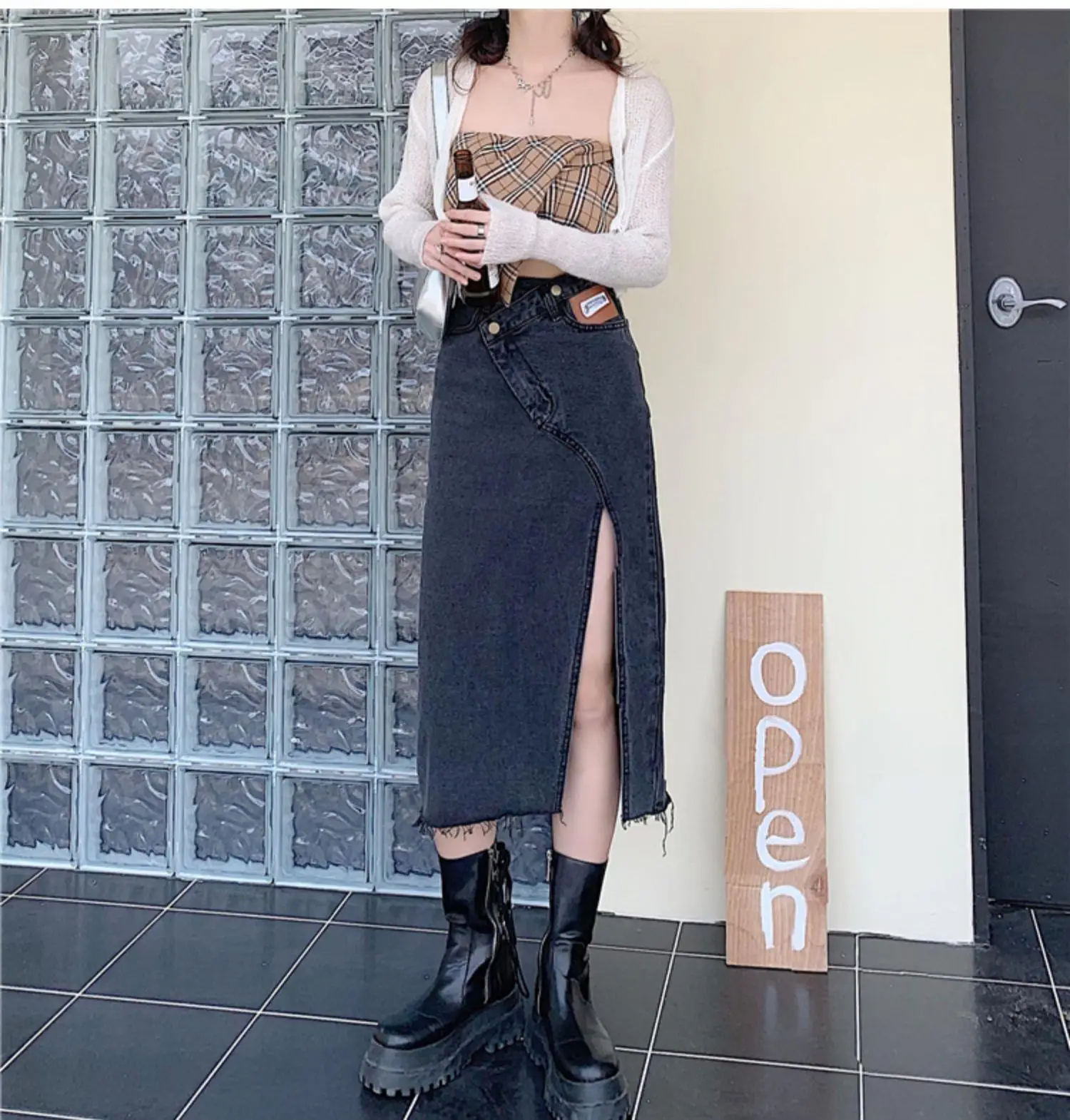 Large Size Women Denim Split Skirt High Waist Autumn — feature 8