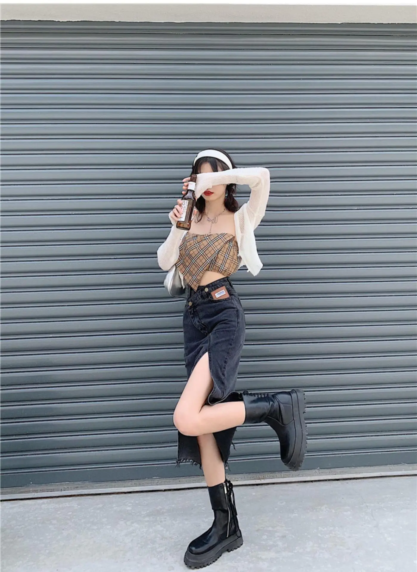Large Size Women Denim Split Skirt High Waist Autumn — feature 9
