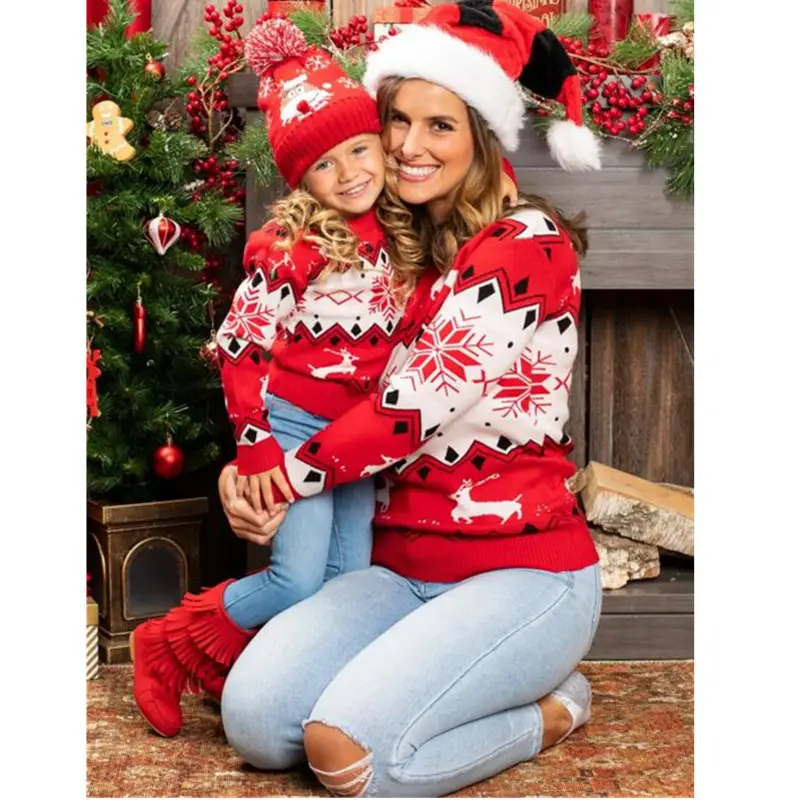 2022 Christmas Parent-Child Sweater Red White Pattern