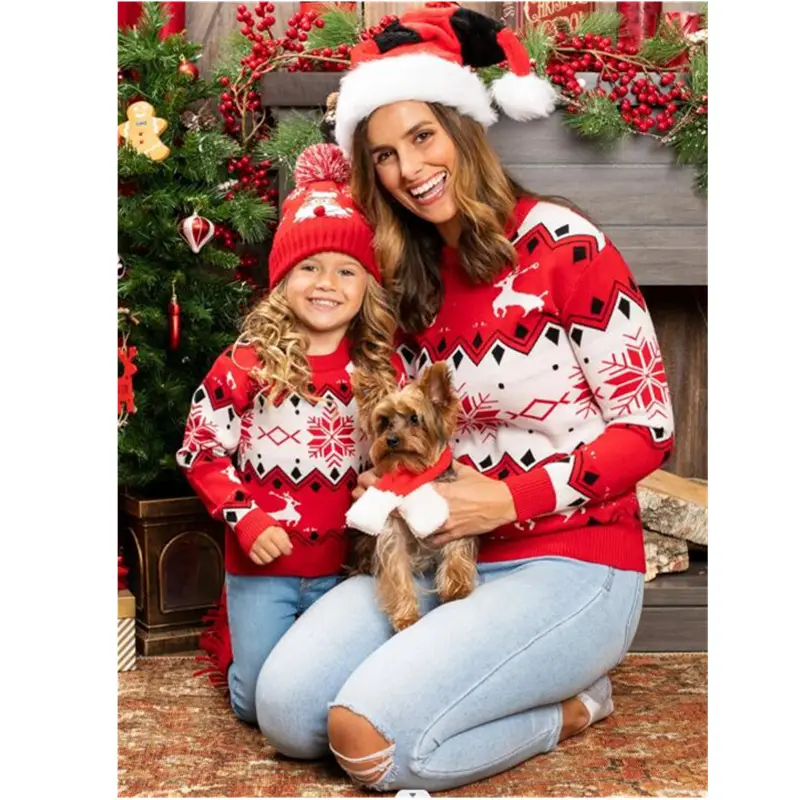 2022 Christmas Parent-Child Sweater Red White Pattern