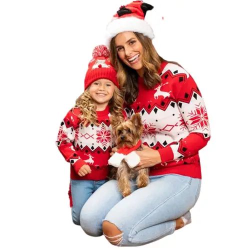 2022 Christmas Parent-Child Sweater Red White Pattern
