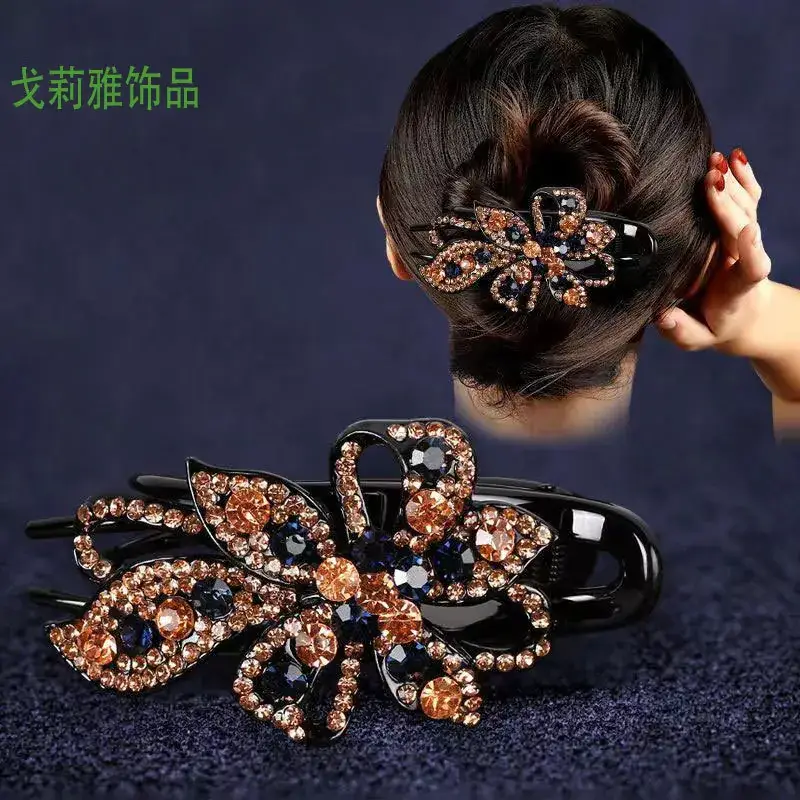 Korean Style Shark Clip Hair Accessory Black Rhinestone - Image 5