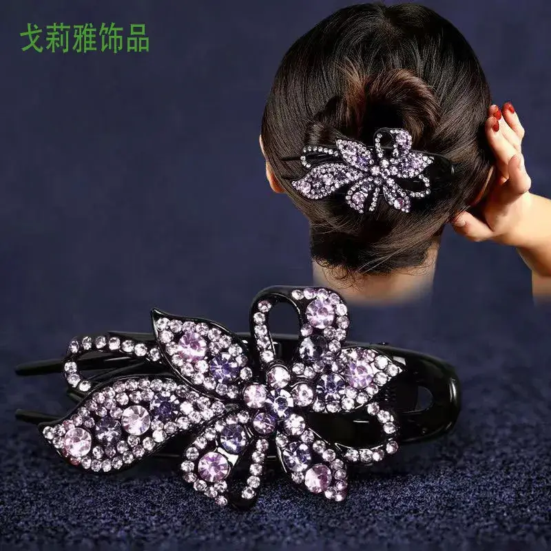 Korean Style Shark Clip Hair Accessory Black Rhinestone - Image 8