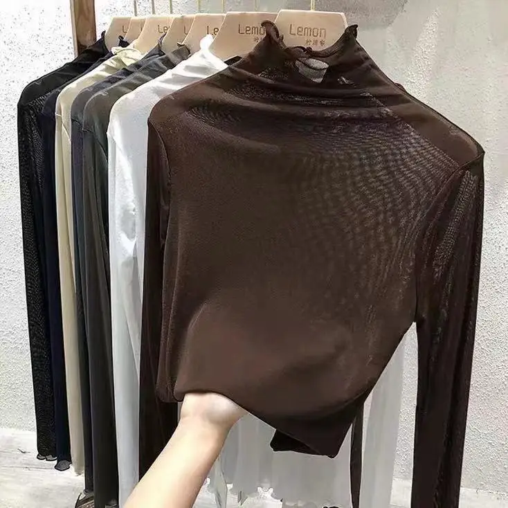 2025 Korean Chic Half Turtleneck Mesh Top for Women - Image 10