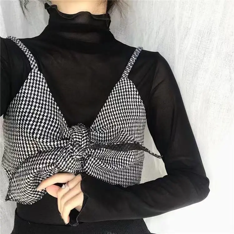 2025 Korean Chic Half Turtleneck Mesh Top for Women — feature 2