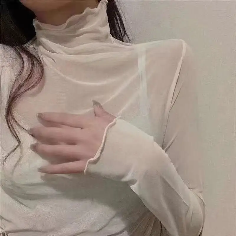 2025 Korean Chic Half Turtleneck Mesh Top for Women — feature 4