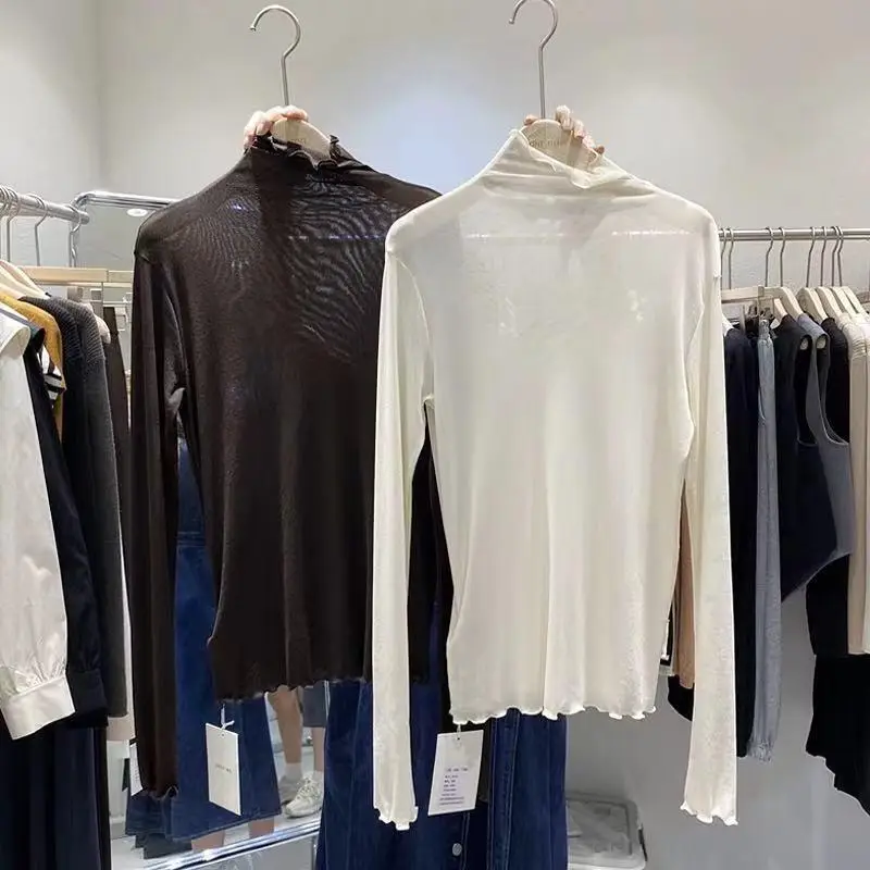 2025 Korean Chic Half Turtleneck Mesh Top for Women — feature 5