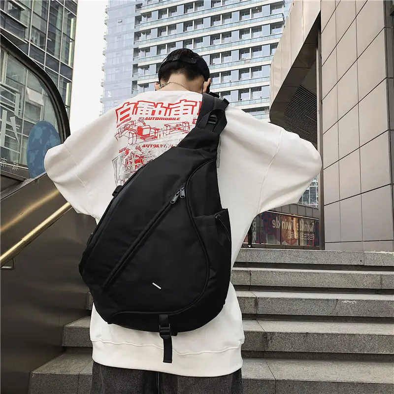 Japanese Tooling Crossbody Bag for Men Black Nylon - Image 8