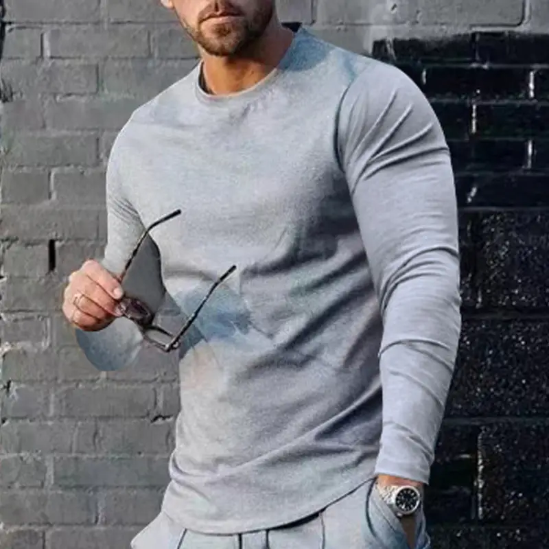 Men Long Sleeve Crewneck Solid Green T-Shirt - Image 3
