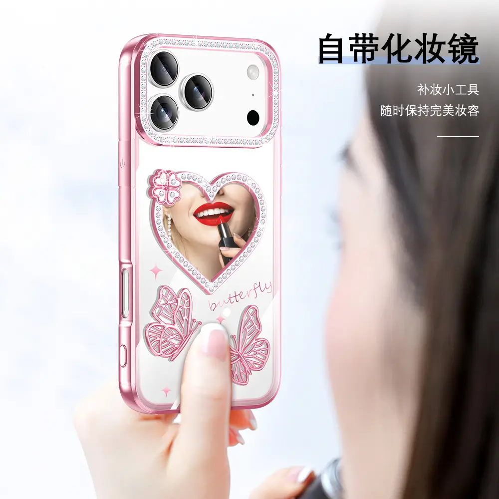Pink Glitter Makeup Mirror Phone Case for Apple 17Promax - Image 13