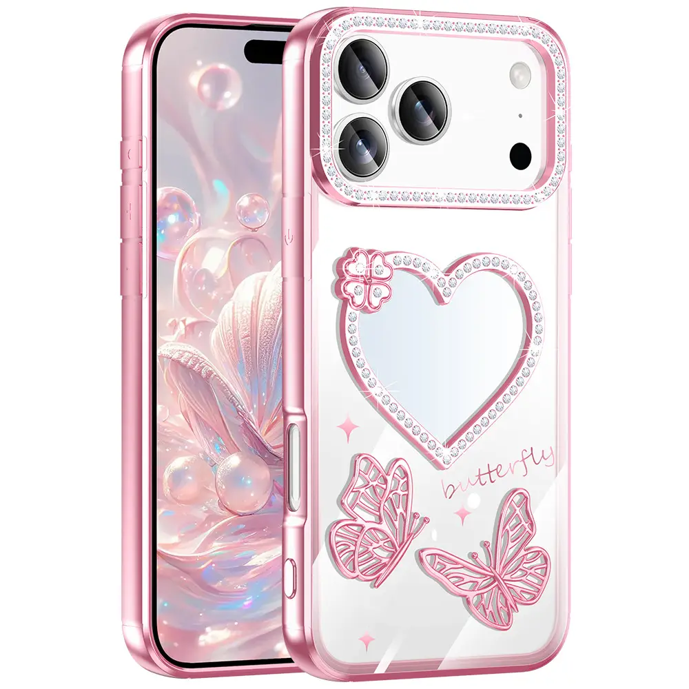 Pink Glitter Makeup Mirror Phone Case for Apple 17Promax — feature 5