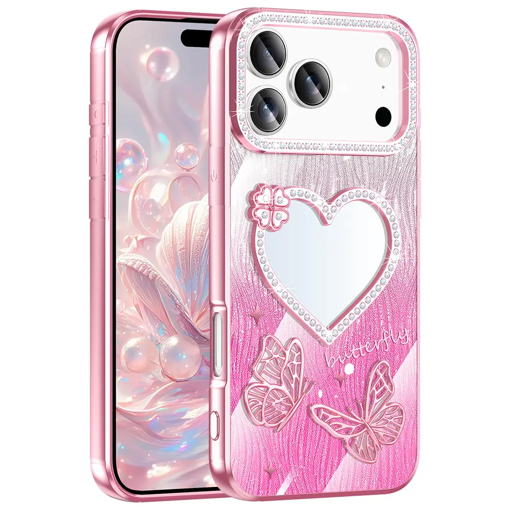 Pink Glitter Makeup Mirror Phone Case for Apple 17Promax — feature 6
