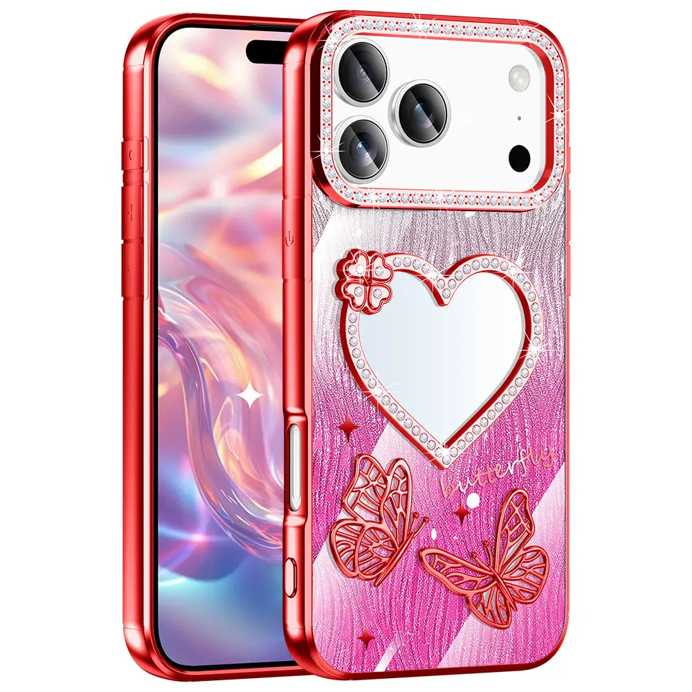 Pink Glitter Makeup Mirror Phone Case for Apple 17Promax - Image 3