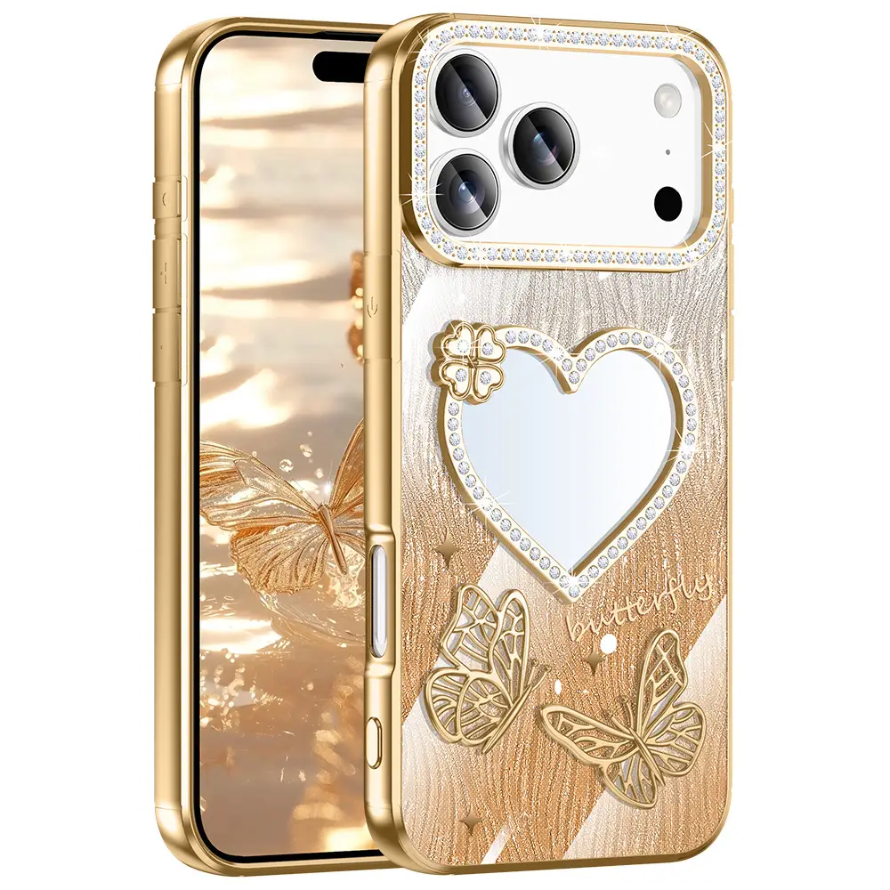 Pink Glitter Makeup Mirror Phone Case for Apple 17Promax - Image 4