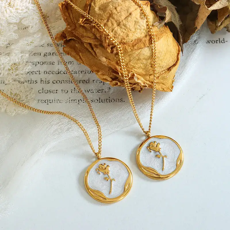 Gold Plated Rose Pendant Necklace Set for Women - Image 4