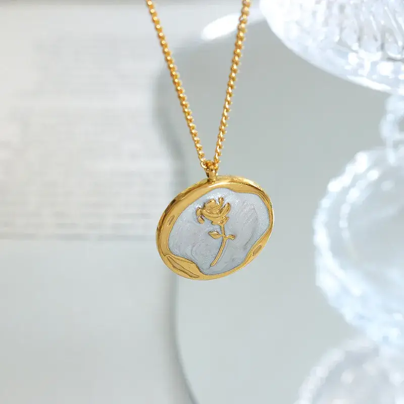 Gold Plated Rose Pendant Necklace Set for Women - Image 5