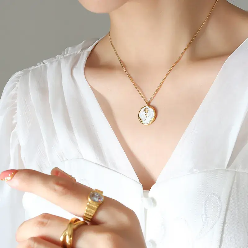 Gold Plated Rose Pendant Necklace Set for Women - Image 6