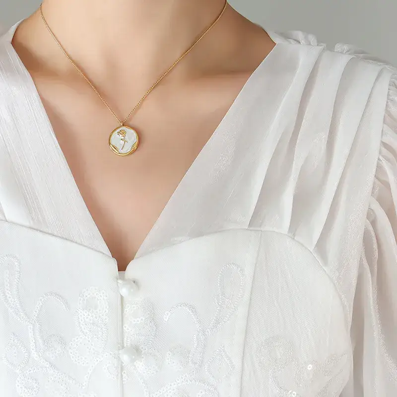 Gold Plated Rose Pendant Necklace Set for Women - Image 2