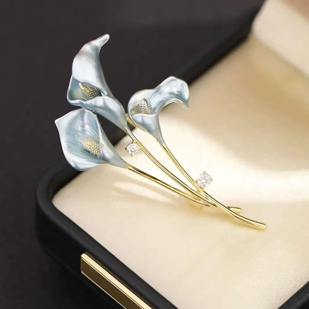 Blue Powder Calla Drop Oil Brooch for Women - Image 4