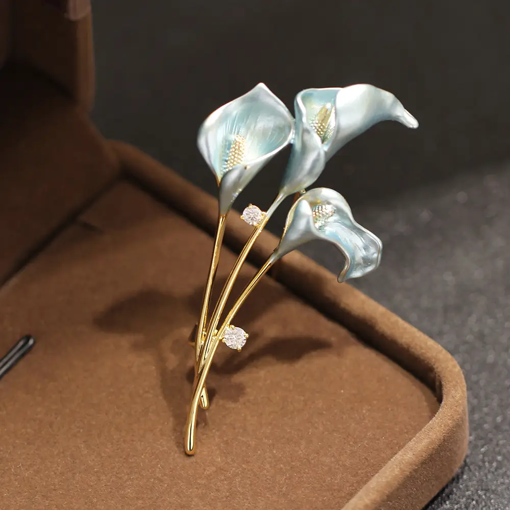 Blue Powder Calla Drop Oil Brooch for Women — feature 10