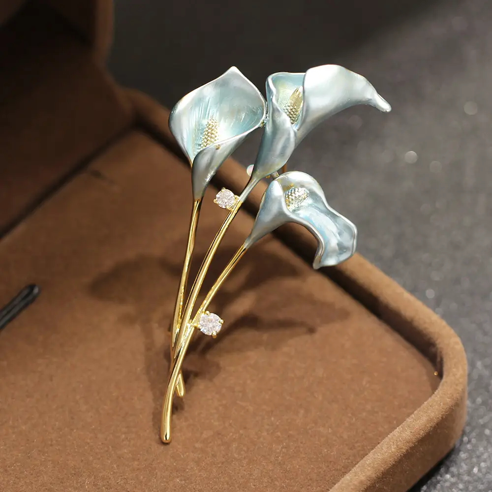 Blue Powder Calla Drop Oil Brooch for Women — feature 12