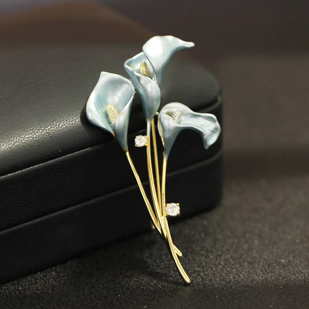 Blue Powder Calla Drop Oil Brooch for Women — feature 14