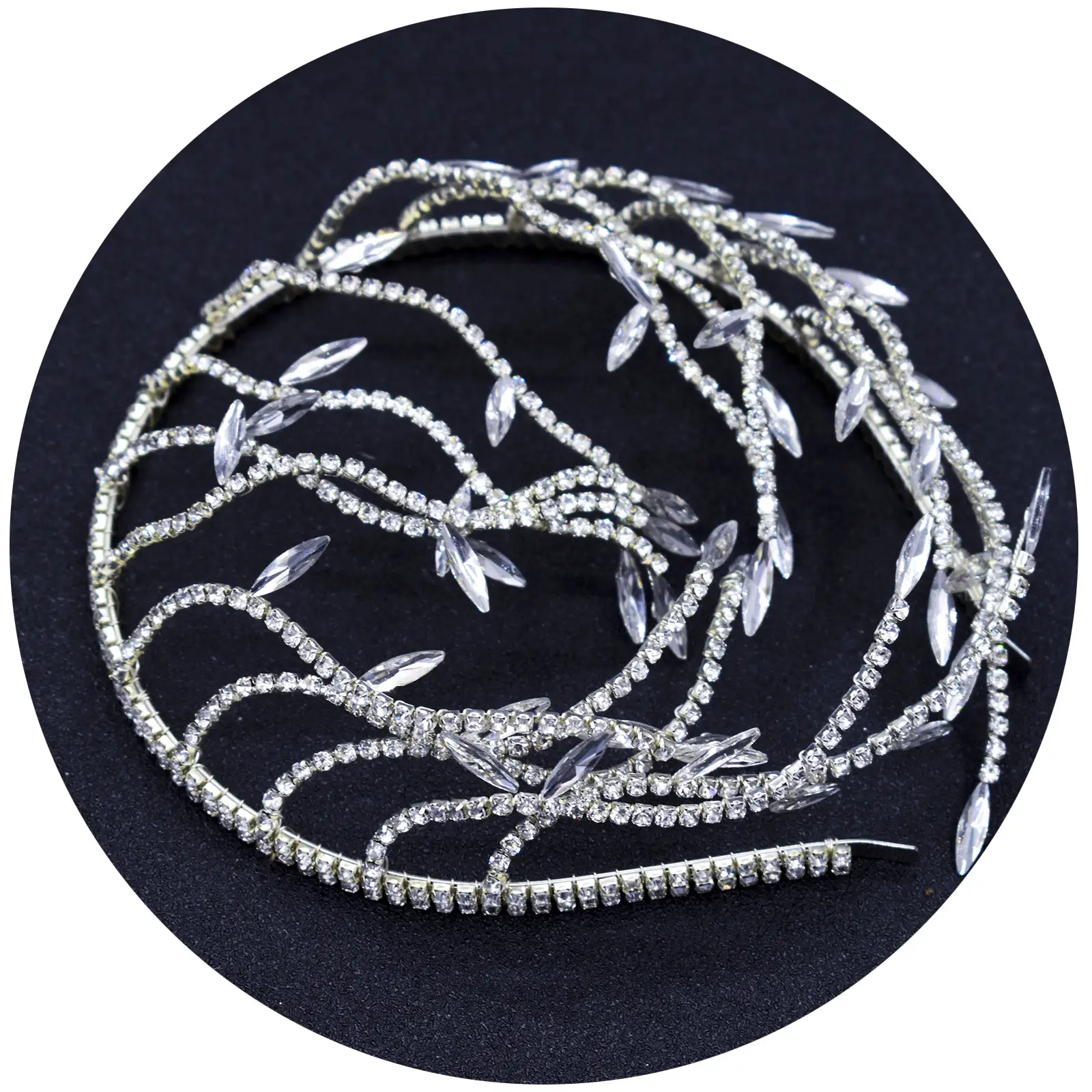 European Bridal Hairband with Rhinestone Curved Design - Image 6