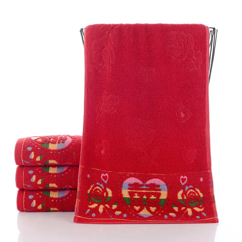 Wedding Towel Thick Embroidered Red with Heart Design - Image 5