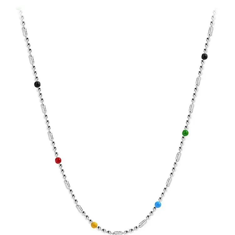 Rainbow Bead Necklace Women's Fashion Collarbone Chain - Image 5