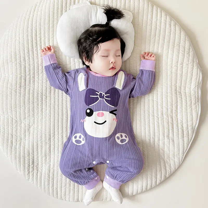 Baby Drawon Suit Purple Bow Patches Pajamas - Image 2