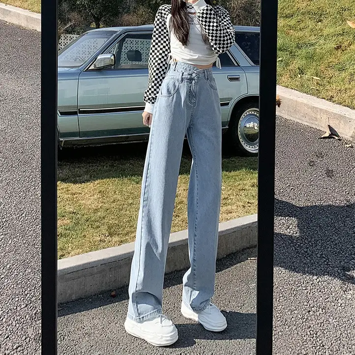 Women's Wide Leg Slimming Jeans High Waist Blue - Image 7