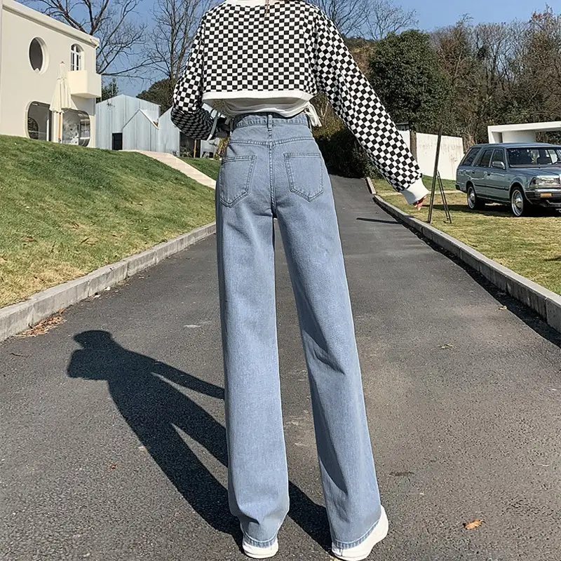 Women's Wide Leg Slimming Jeans High Waist Blue - Image 8