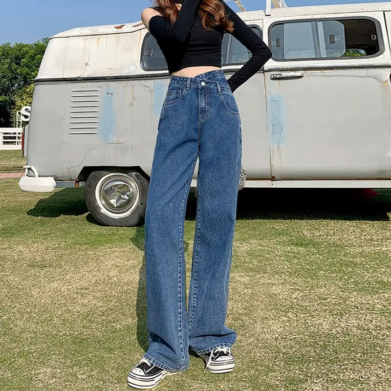 Women's Wide Leg Slimming Jeans High Waist Blue - Image 3