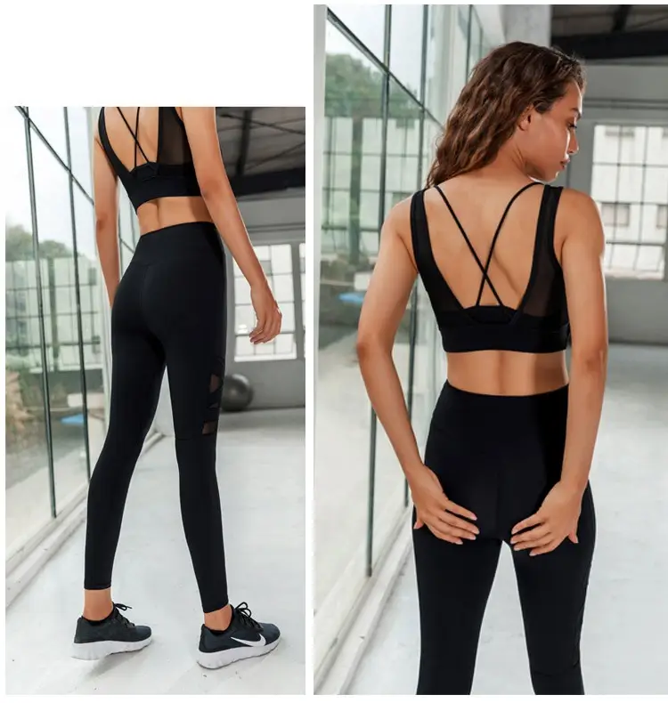 Women's Black High Waist Yoga Pants Mesh Tight Leggings Plus Size - Image 2