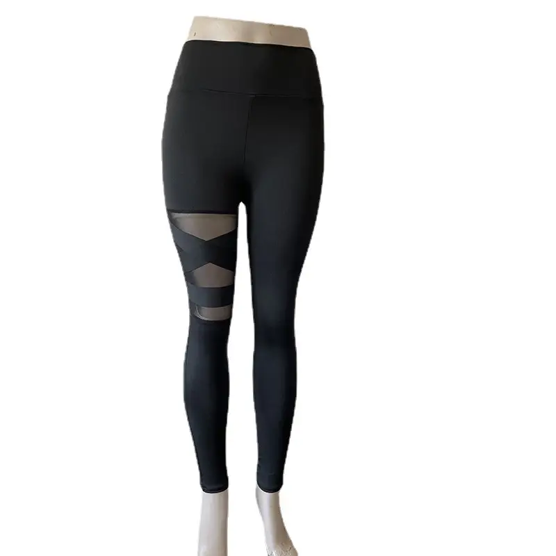Women's Black High Waist Yoga Pants Mesh Tight Leggings Plus Size - Image 5