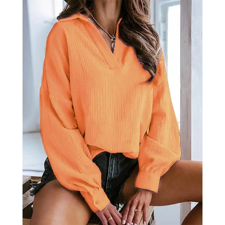 Purple Long-Sleeve Lapel Shirt Women's Top - Image 4