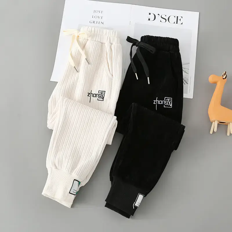 Women Chenille Sweatpants Black White Set - Image 4