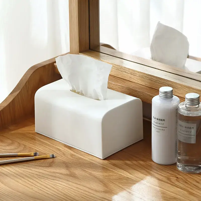 Modern White Rectangular Tissue Box for Living Room & Desk