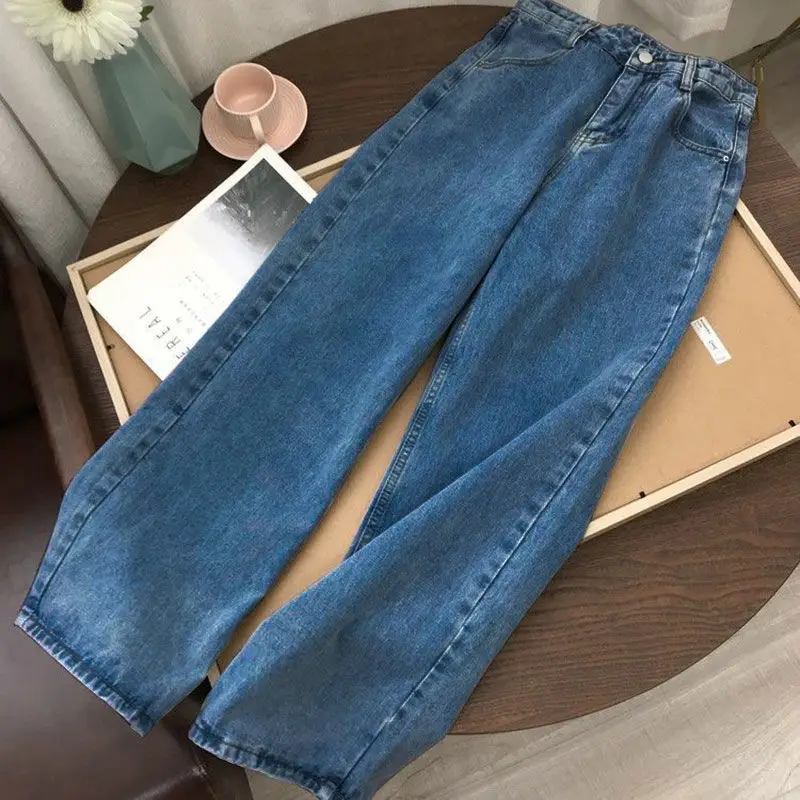 Women High Waist Straight Leg Jeans Korean Style Loose Fit - Image 2