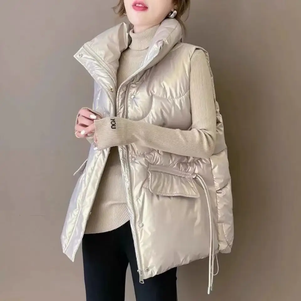 Women Glossy Cotton Vest Autumn Winter New Style Loose Vest - Image 5