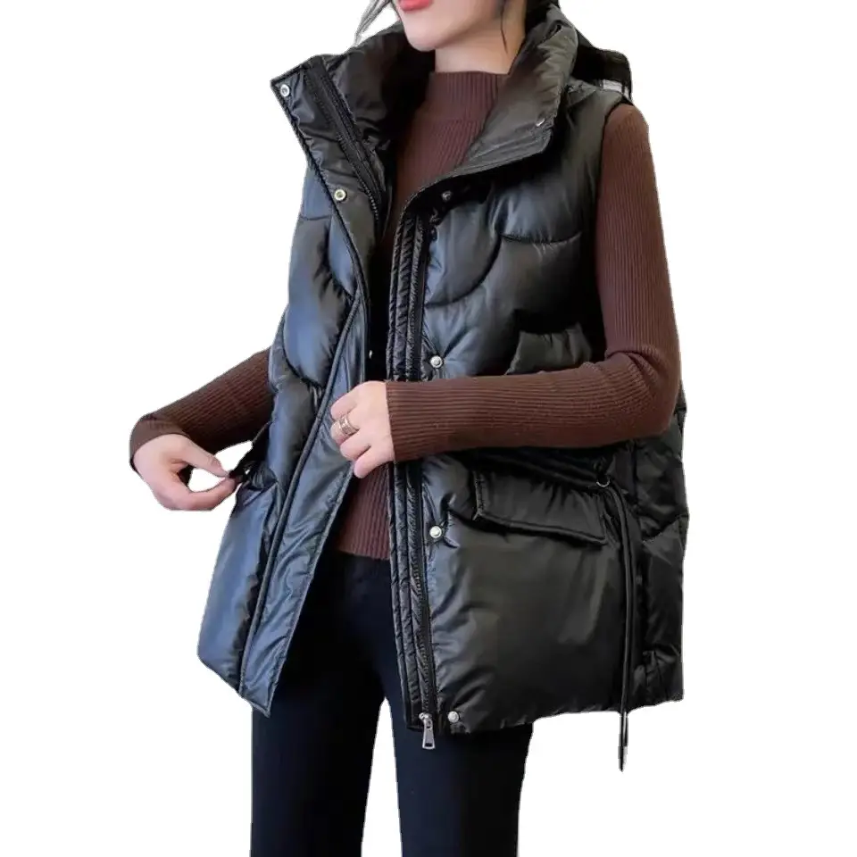 Women Glossy Cotton Vest Autumn Winter New Style Loose Vest - Image 8