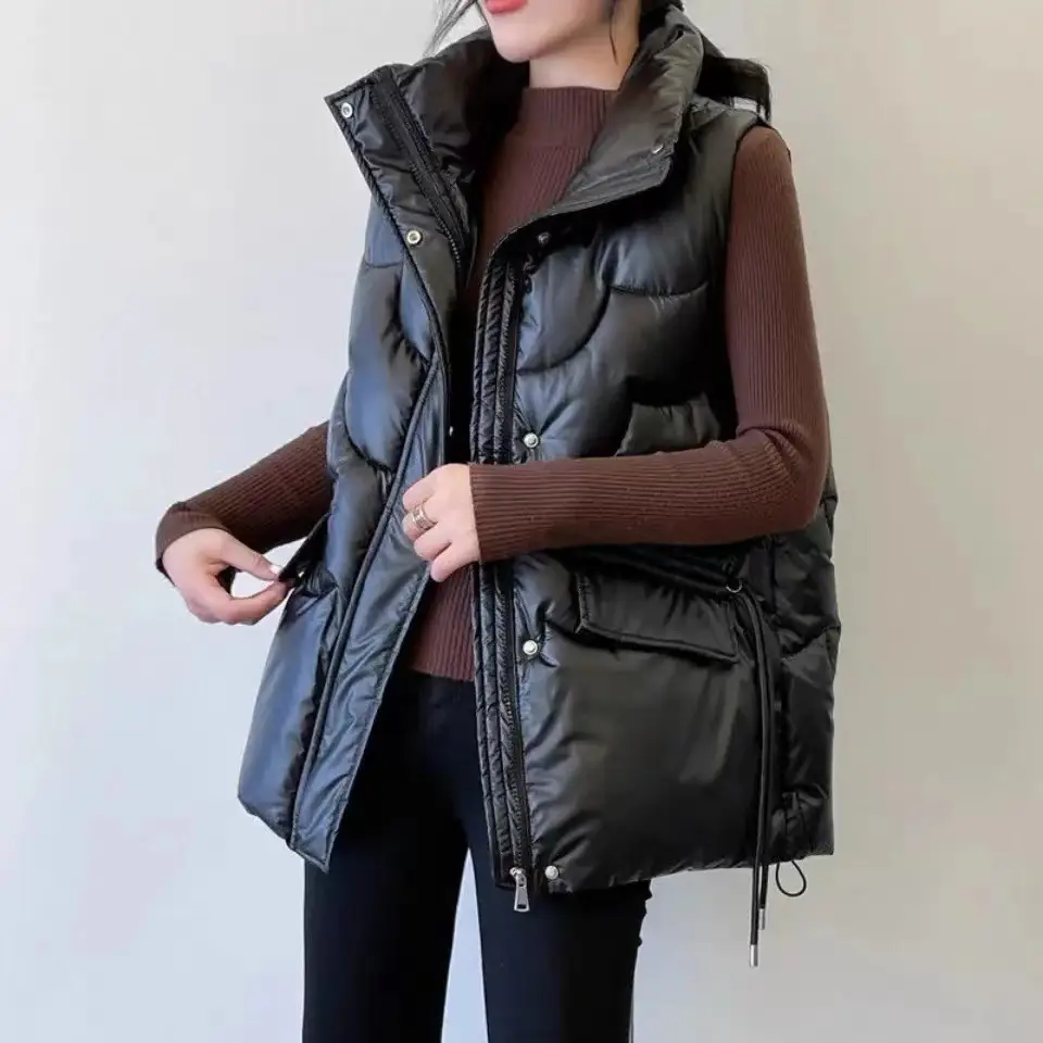 Women Glossy Cotton Vest Autumn Winter New Style Loose Vest - Image 2