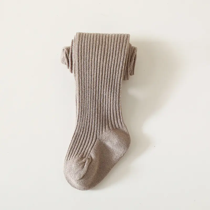 Girls Cotton Pantyhose Socks Solid Beige Spring Autumn - Image 2