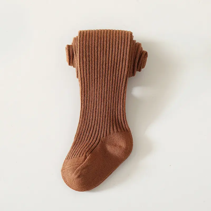 Girls Cotton Pantyhose Socks Solid Beige Spring Autumn - Image 3