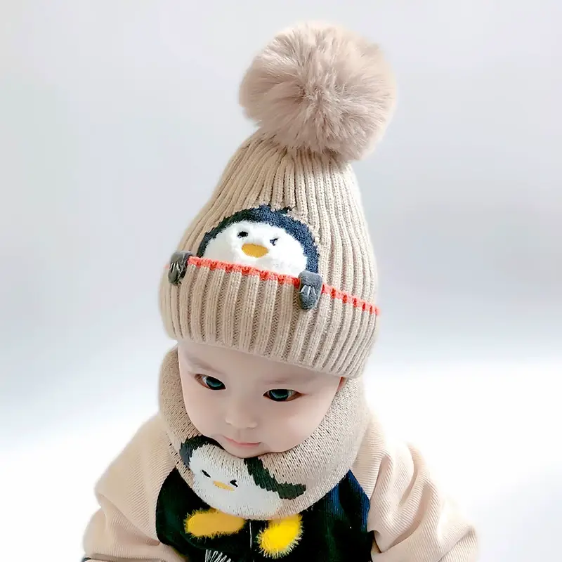 Cartoon Penguin Kidsren's Knitted Hat Winter New Kidsren's Hat Baby Warm Scarf Set Baby Woolen Hat — feature 10