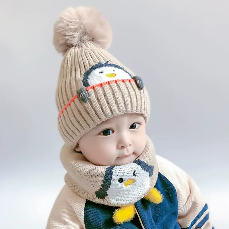 Cartoon Penguin Kidsren's Knitted Hat Winter New Kidsren's Hat Baby Warm Scarf Set Baby Woolen Hat — feature 11