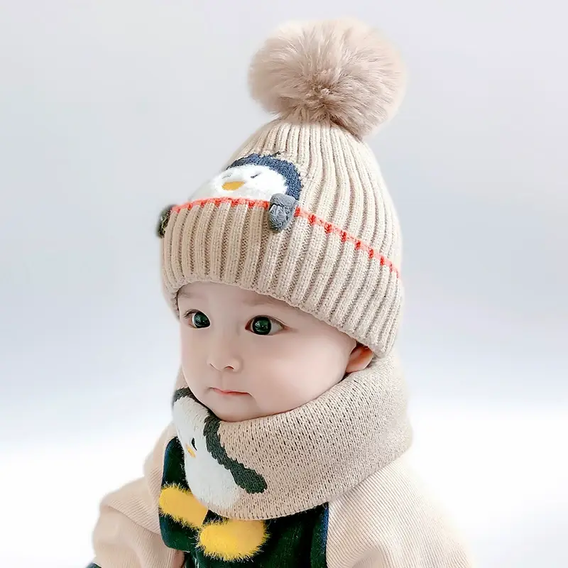 Cartoon Penguin Kidsren's Knitted Hat Winter New Kidsren's Hat Baby Warm Scarf Set Baby Woolen Hat — feature 12