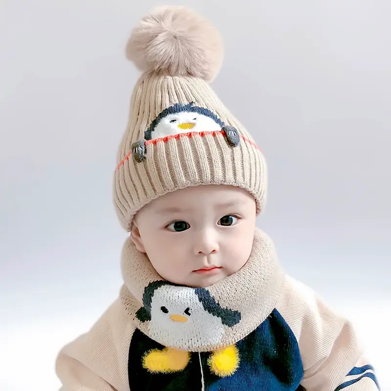 Cartoon Penguin Kidsren's Knitted Hat Winter New Kidsren's Hat Baby Warm Scarf Set Baby Woolen Hat — feature 13